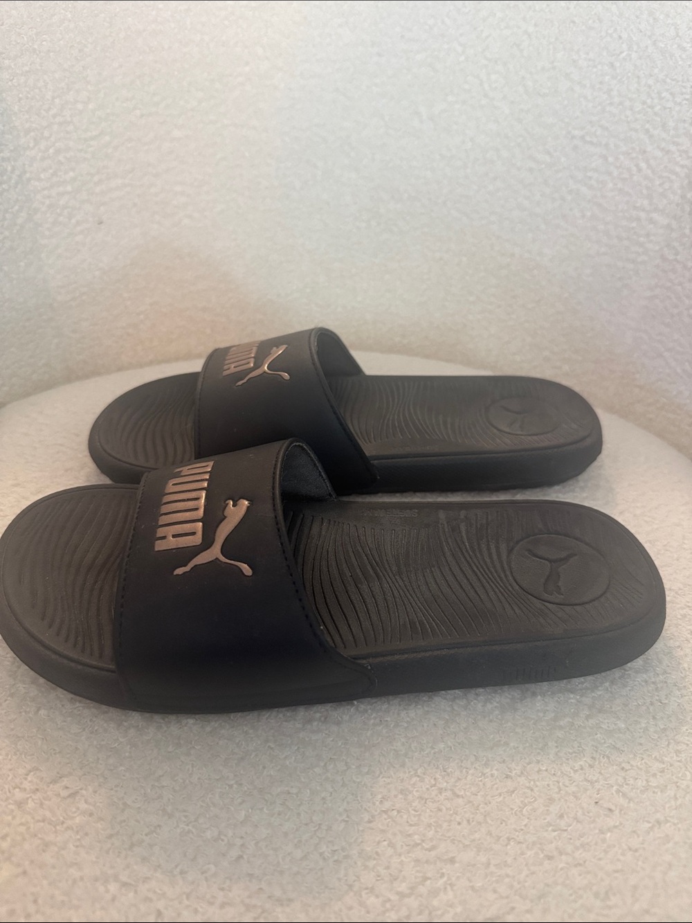 Puma Women’s Black Slides with Metallic Rose Accent - Picture 5 of 9